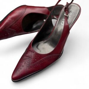 Burgundy Pointed-Toe Slingback Leather Pumps